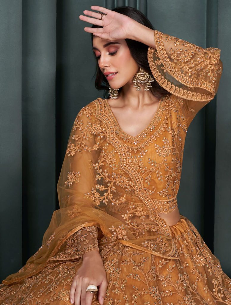 Mustard Soft Net Wedding Wear Lehenga Choli