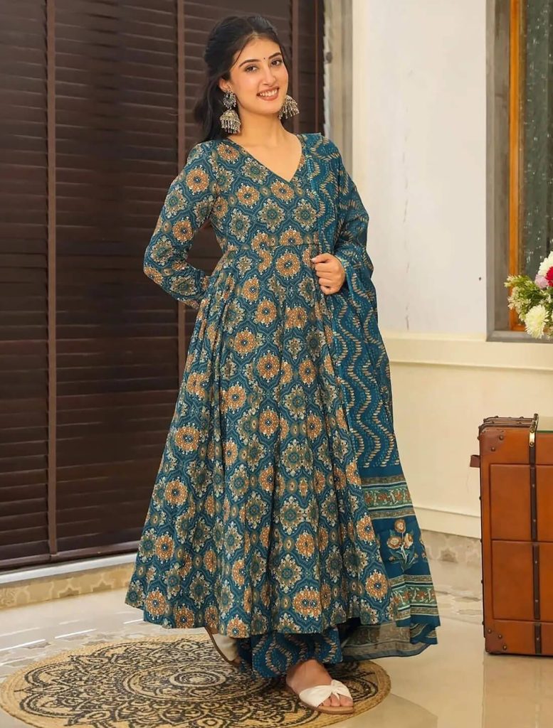 Teal Blue Muslin Diwali Special Ready To Wear Salwar Kameez