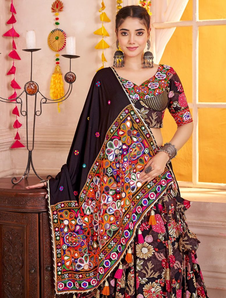 Black Viscose Cotton Exquisite Ready To Wear Lehenga - Fabanza