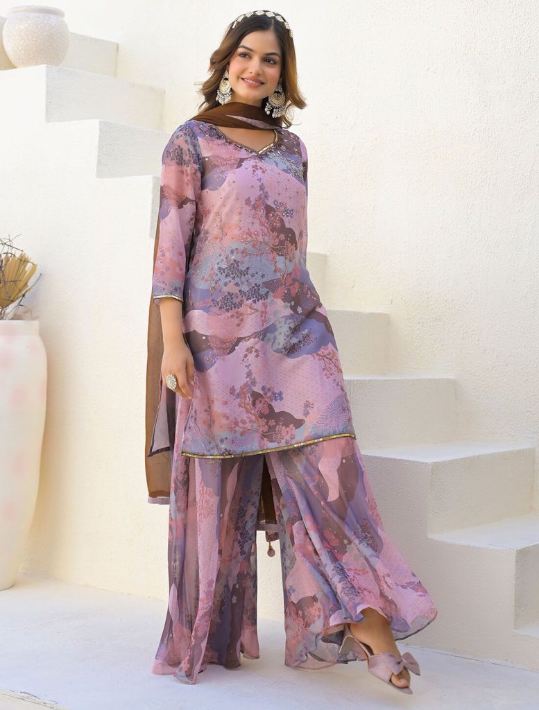 Multicolor Imported Georgette Ready To Wear Palazzo Suit - Fabanza