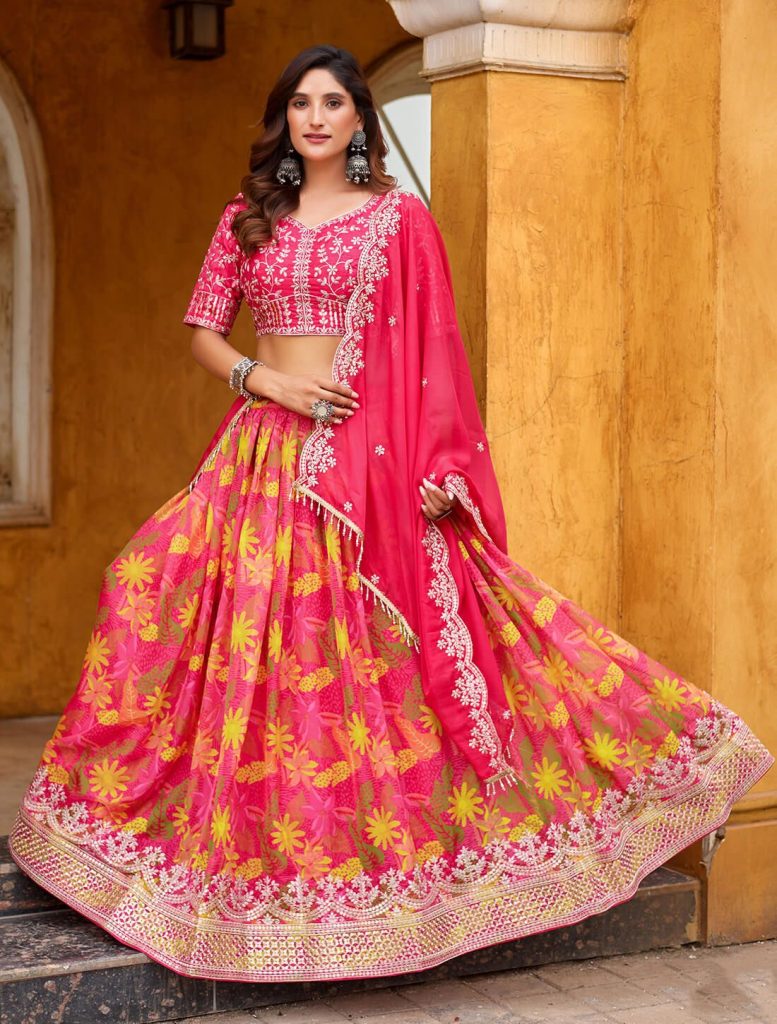 Pink Tabby Silk Embroidered Lehenga Choli - Fabanza