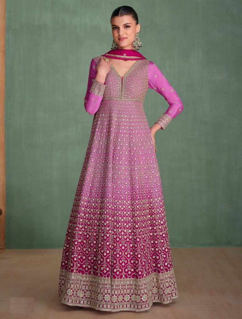 Purplish Pink Georgette Pre Stitched Anarkali Suit - Fabanza