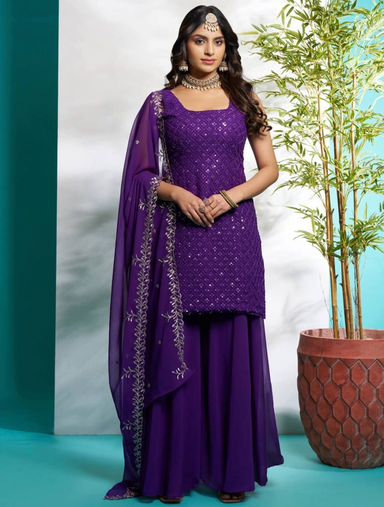 Purple Eid Special Georgette Ready To Wear Palazzo Suit - Fabanza