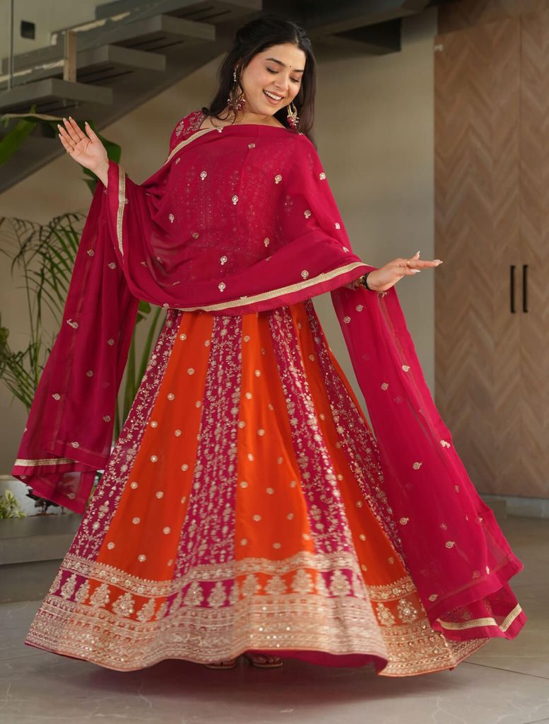 Red Georgette Elegant Gown with Dupatta - Fabanza