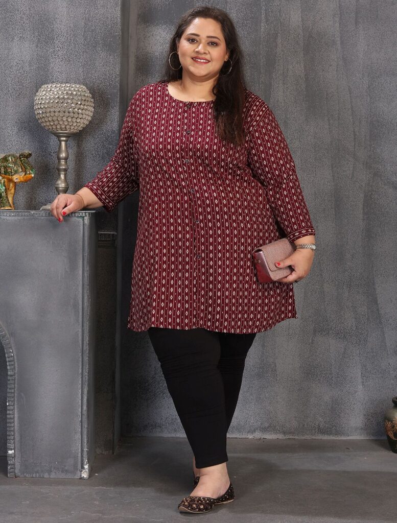 Burgundy Rayon Casual Wear Plus Size kurti
